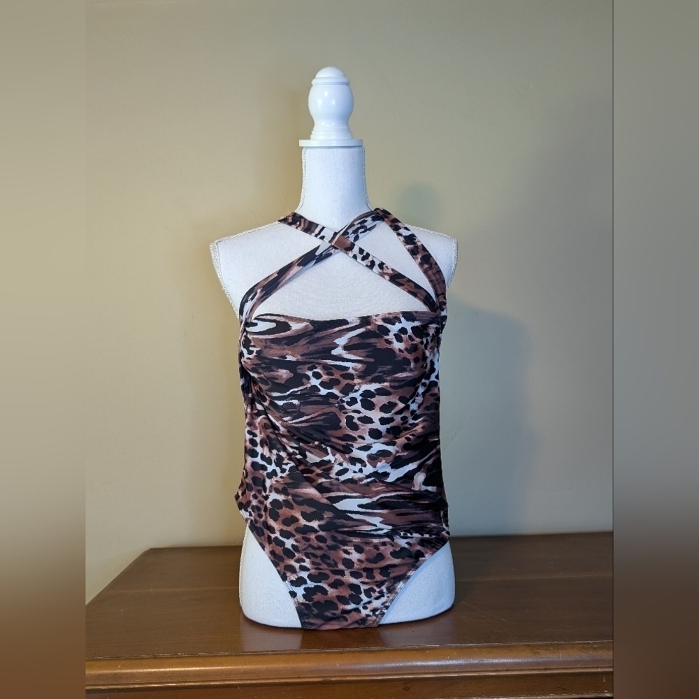 Curvy Leopard Asymmetrical One Piece Swim Suit 1XL
